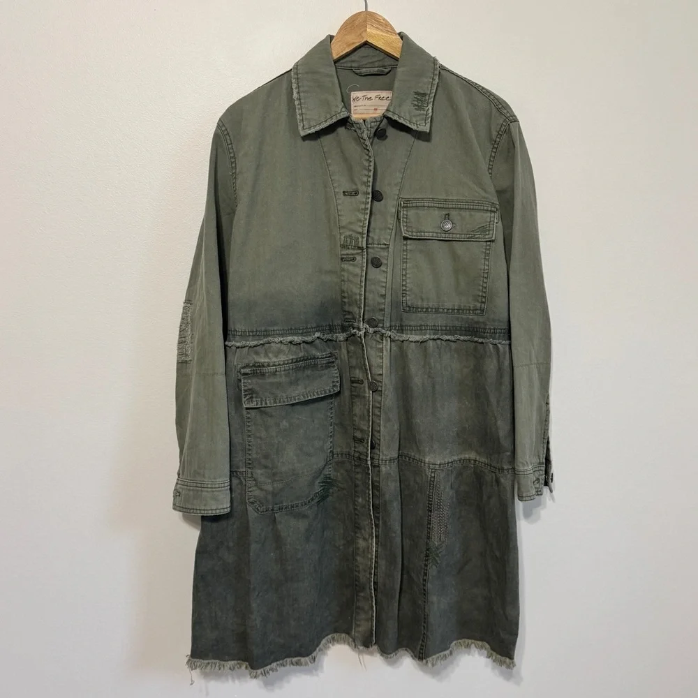 Free People We The Free Forever Free Tiered Jacket size xs army green